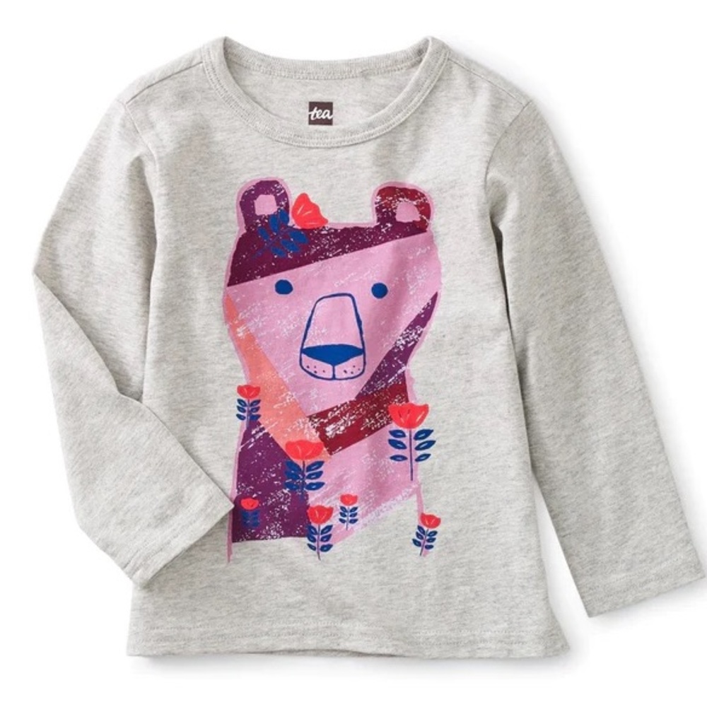 TEA COLLECTION Grey Long Sleeve Cotton Tee Purple Bear Size 3-6 Months nwt baby